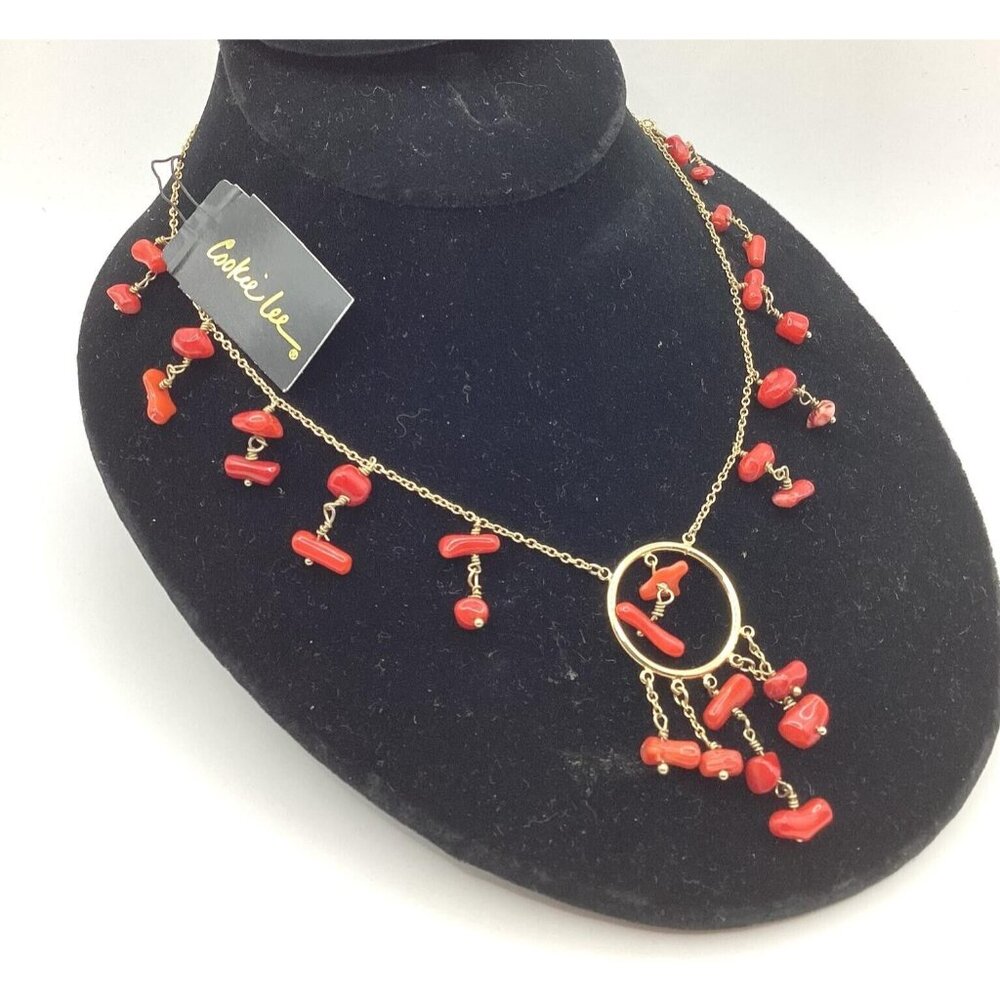 Cookie Lee Red Coral Gold Plated Necklace-Discontinued NOS NWT